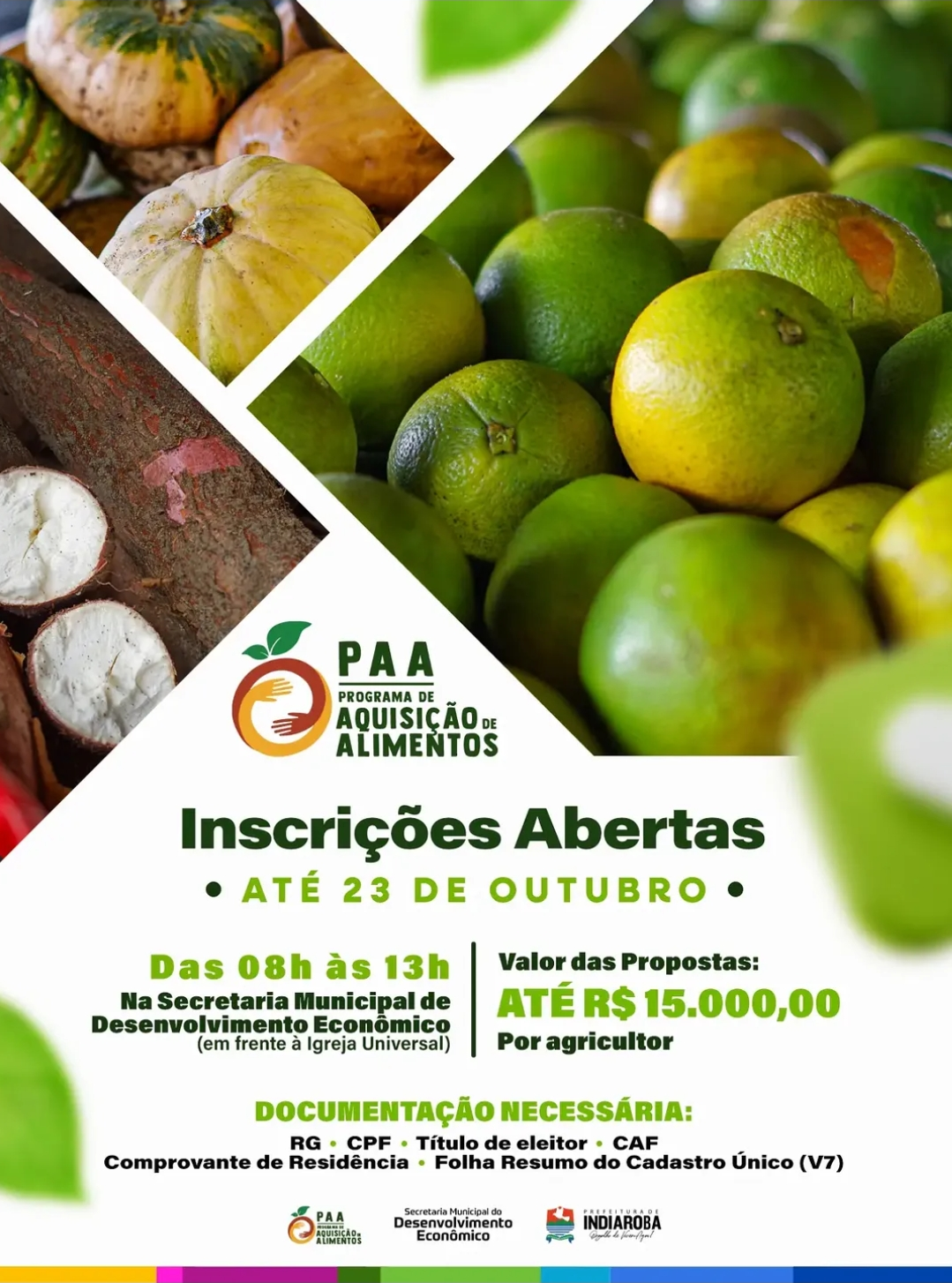 🌱 Atenção, agricultores e agricultoras de Indiaroba.