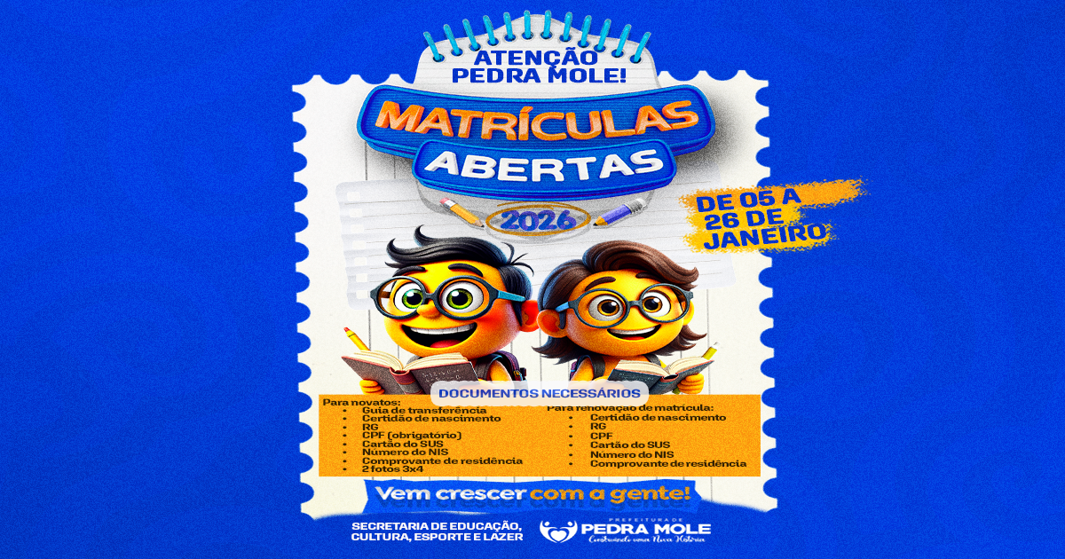  MATRÍCULAS ABERTAS – REDE MUNICIPAL DE ENSINO 
