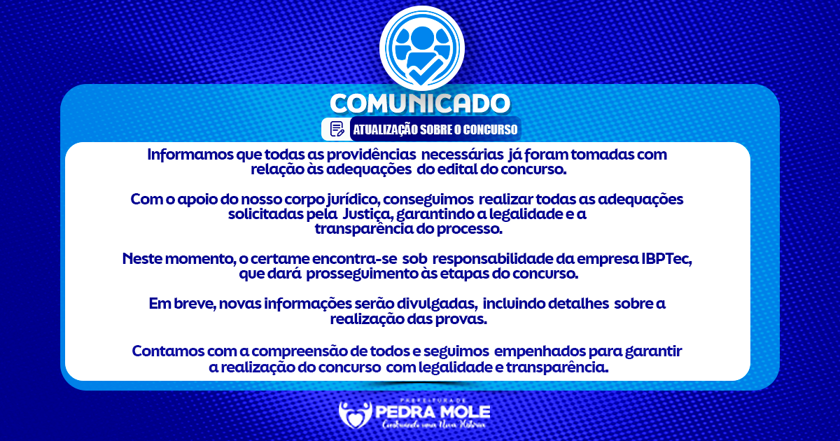 ATUALIZAÇÃO SOBRE O CONCURSO PÚBLIDO DE PEDRA MOLE