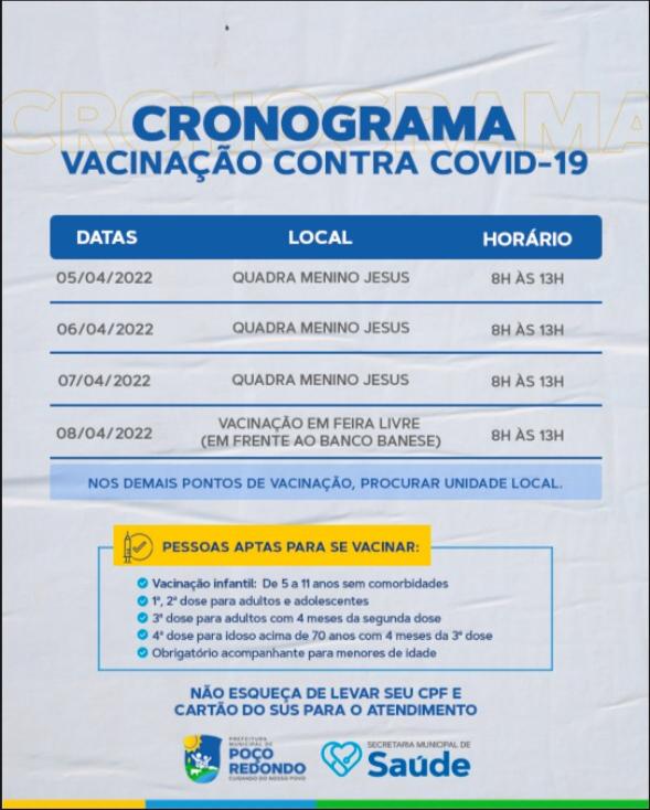 Cronograma de vacinação – COVID 19 05 de Abril – Atualizado