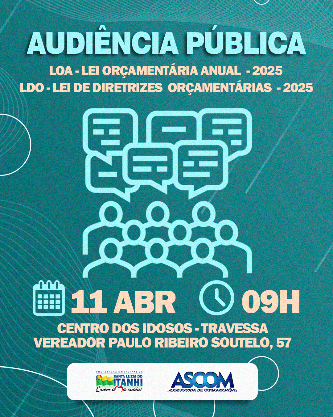 Prefeitura de Santa Luzia convida população para participar de Audiência Pública da LDO e LOA 2025