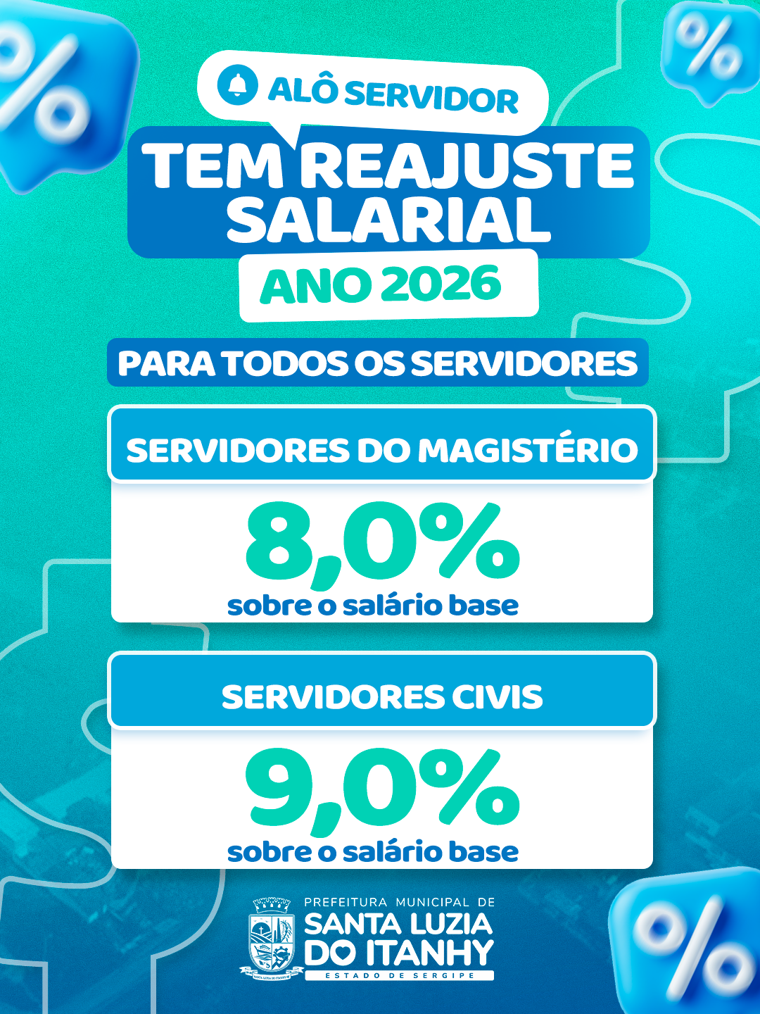 Prefeitura de Santa Luzia do Itanhy garante reajuste salarial para professores e servidores civis