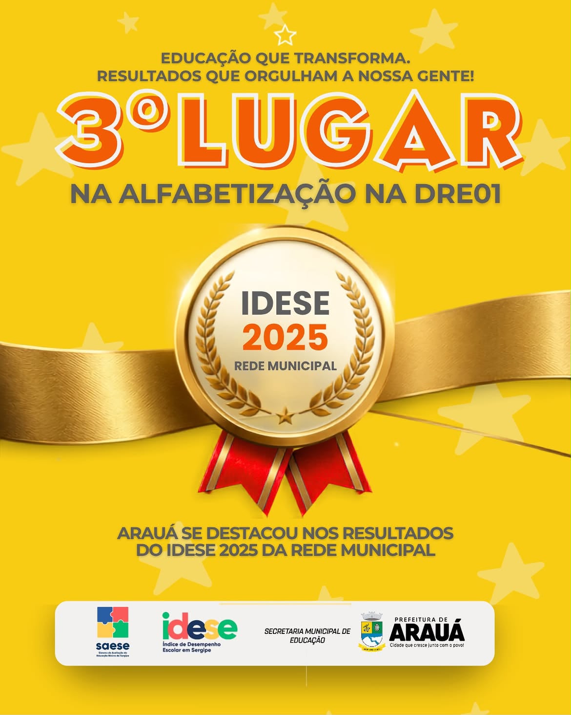 Arauá é 3° lugar na alfabetização no Índice IDESE 2025!