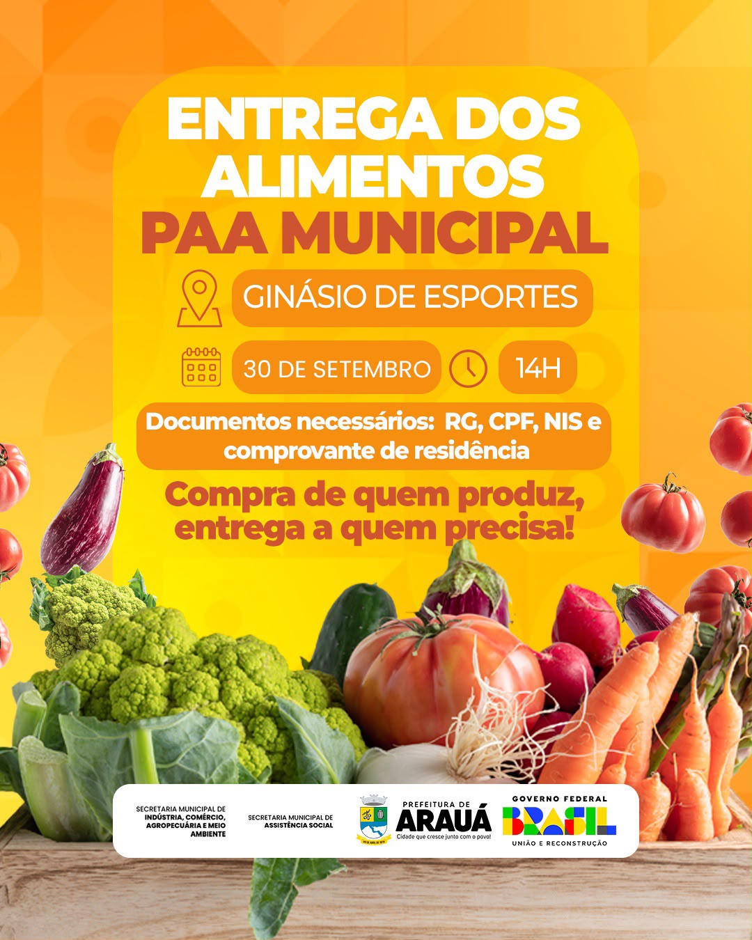 Entrega dos Alimentos PAA Municipal.