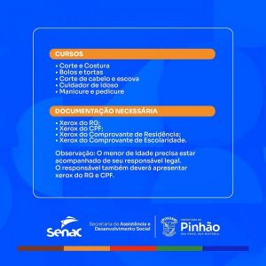 Foto da notícia CURSOS PROFISSIONALIZANTES – INSCRIÇÕES ABERTAS