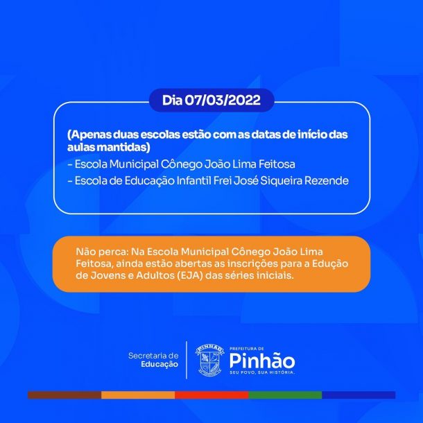 Foto da notícia ATENÇÃO! DATAS ATUALIZADAS PARA INÍCIO DAS AULAS