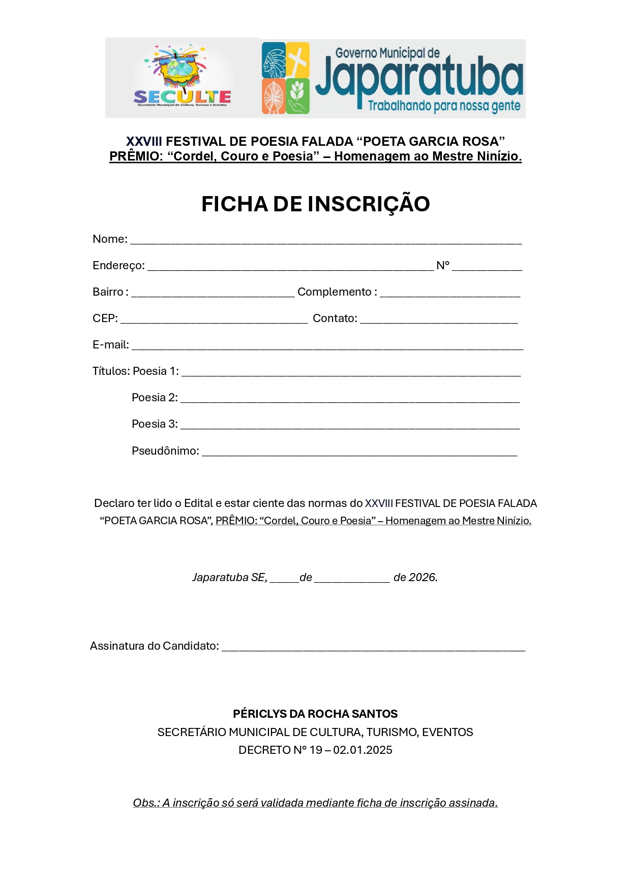 Foto da notícia XXVIII FESTIVAL DE POESIA FALADA 