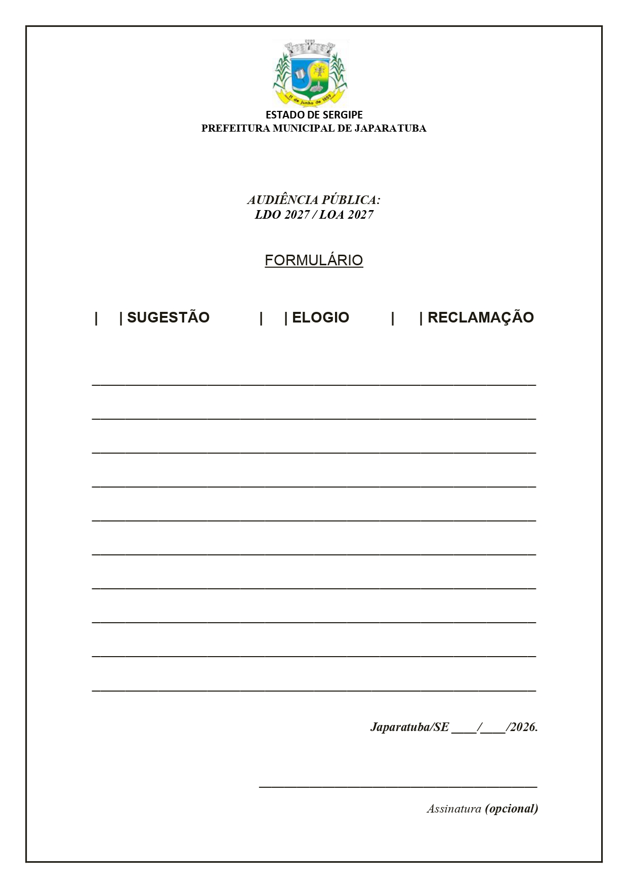 Foto da notícia EDITAL DE CONVOCAÇÃO DE AUDIÊNCIA PÚBLICA DA LDO E LOA 2027