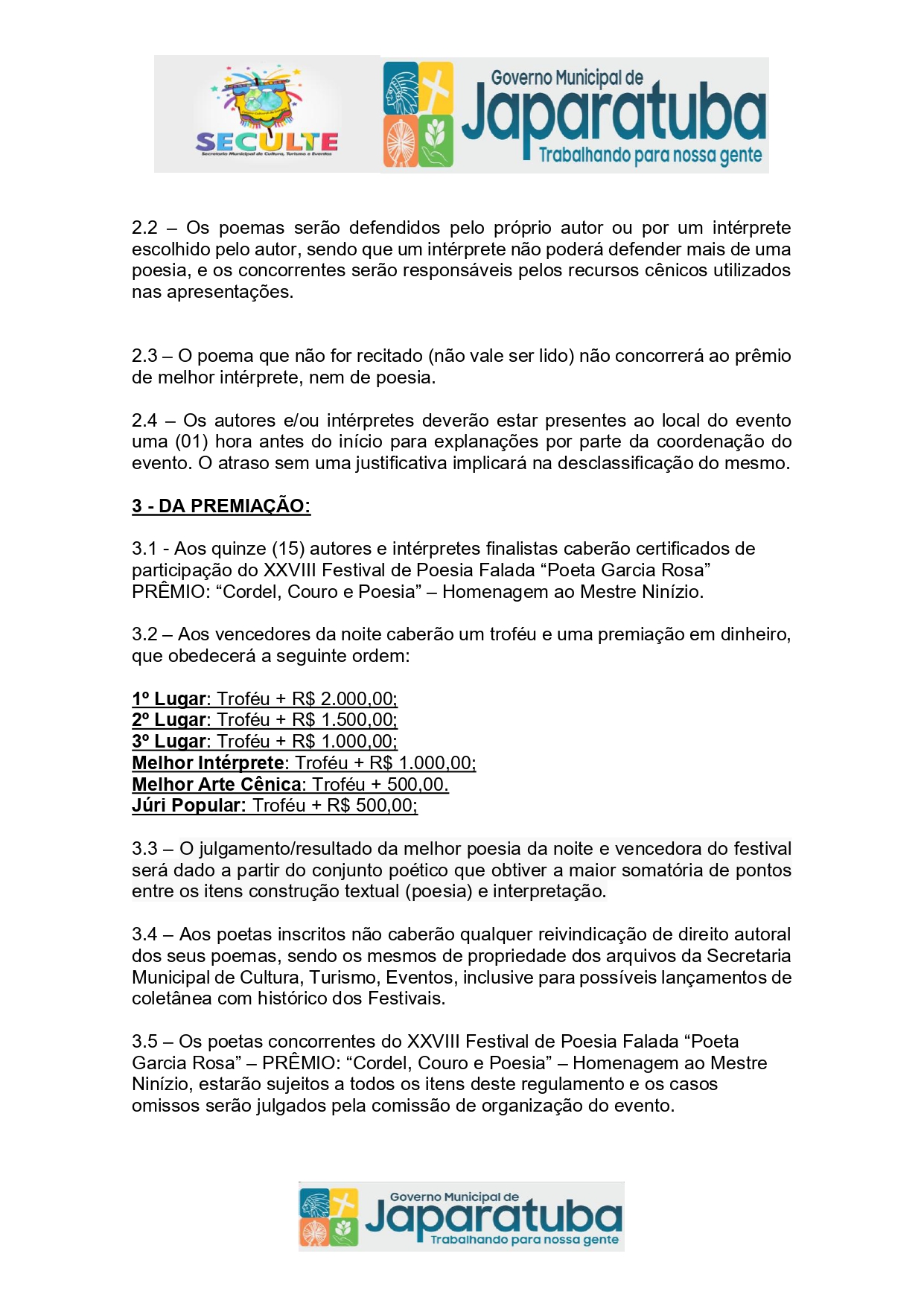 Foto da notícia XXVIII FESTIVAL DE POESIA FALADA 